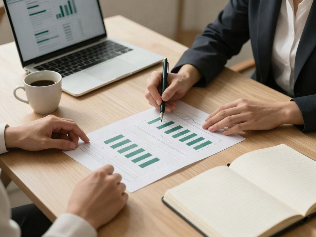 Colleagues connecting business data with practical strategic plans